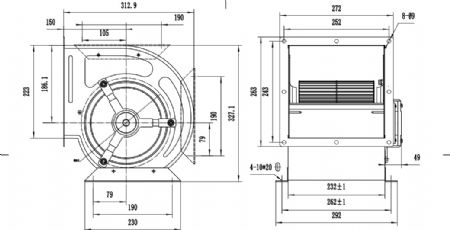 Moteur pour hotte aspirante monophas 0,25 kW avec sortie d'air  250 - 450x500x460 mm