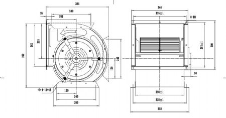 Moteur pour hotte aspirante monophas avec puissance 0,55 kW - 500x550x522 mm