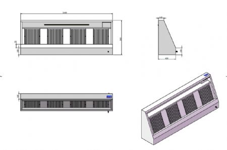 Hotte Murale avec Moteur 2400x900x450 mm - Combisteel - 7088.0025