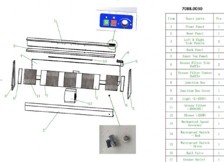 Hotte Murale avec Moteur 3000x900x450 mm - Combisteel - 7088.0030