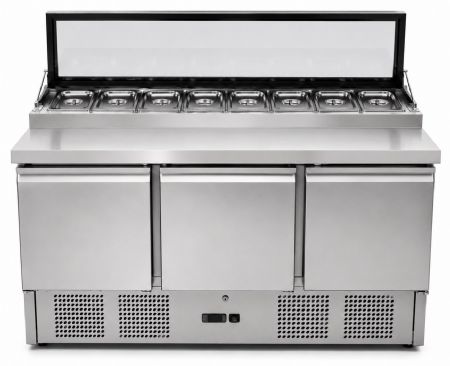 Saladette réfrigérée professionnelle 3 portes 7 bacs GN 1/4 couvercle en verre positive - Combisteel - 7092.0095
