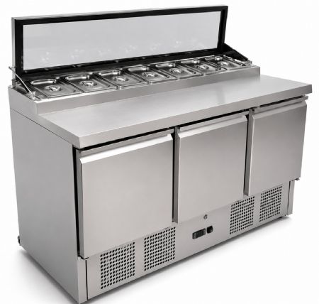 Saladette réfrigérée professionnelle 3 portes 7 bacs GN 1/4 couvercle en verre positive - Combisteel - 7092.0095 Saladette réfrigérée professionnelle 3 portes 7 bacs GN 1/4 couvercle en verre positive - Combisteel - 7092.0095