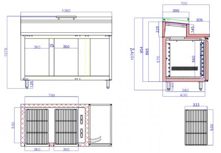 Saladette professionnelle couvercle en verre 2 portes 7 bacs GN 1/3 positive - Combisteel - 7092.0110