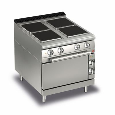 Fourneau électrique 4 plaques carrées avec four électrique - puissance 16,4 kW Fourneau électrique 4 plaques carrées avec four électrique - puissance 16,4 kW