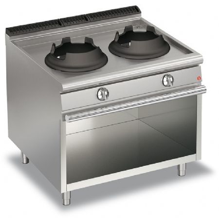 Fourneau Wok 2 feux gaz sur placard ouvert - Gamme QUEEN 700 - Baron - 70QPCV2WG110 Fourneau Wok 2 feux gaz sur placard ouvert - Gamme QUEEN 700 - Baron - 70QPCV2WG110