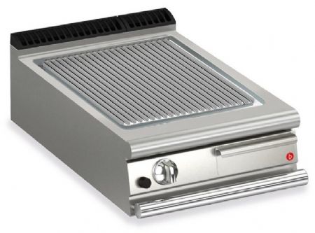 Plancha professionnelle à poser gaz surface rainurée chrome brossé 9 kW - Baron - 70QSFTTG617