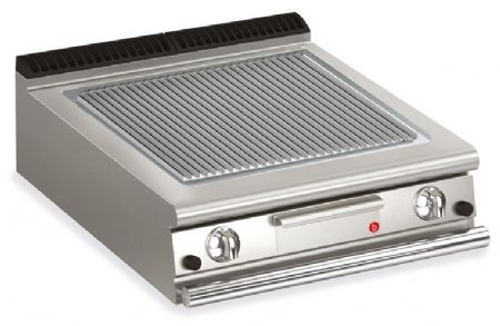 Plancha professionnelle gaz surface rainurée revêtement chrome brossé 12 kW - Baron - 70QSFTTG817