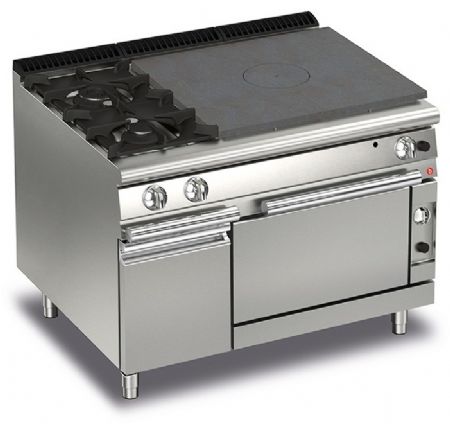 Fourneau 2 feux vifs gaz + Plaque coup de feu sur four électrique et placard fermé - Gamme QUEEN 700 - Baron - 70QTPFGE121 Fourneau 2 feux vifs gaz + Plaque coup de feu sur four électrique et placard fermé - Gamme QUEEN 700 - Baron - 70QTPFGE121