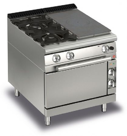 Fourneau 2 feux vifs gaz + 1/2 plaque coup de feu sur four gaz - Gamme QUEEN 700 - Baron - 70QTPMFG801SX Fourneau 2 feux vifs gaz + 1/2 plaque coup de feu sur four gaz - Gamme QUEEN 700 - Baron - 70QTPMFG801SX