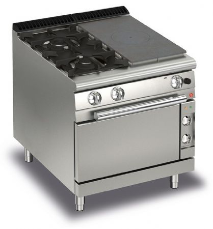 Fourneau 2 feux vifs gaz + 1/2 plaque coup de feu sur four électrique - Gamme QUEEN 700 - Baron - 70QTPMFGE801SX
