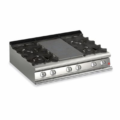Plaque gaz à poser 4 brûleurs vifs + 1/2 plaque coup de feu 27 kW Plaque gaz à poser 4 brûleurs vifs + 1/2 plaque coup de feu 27 kW