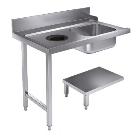 Table d'approv. lave vaisselle avec tagre trou dchets 1200x750x900  gauche pour 7280.0045-0046