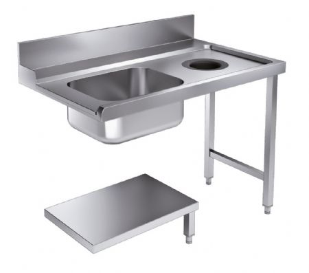 Table d'approv. lave vaisselle avec tagre trou dchets 1200x750x900  droite 7280.0045-0046