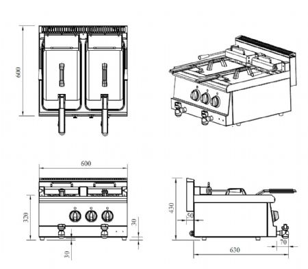 Friteuse cuisine pro profondeur 600 Triphasé 2 x 10 L 15 kW - Combisteel - 7178.0095