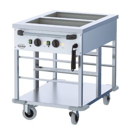 Chariot bain-marie inox professionnel 2x 1/1GN avec tagre inferieure