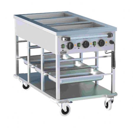 Chariot bain-marie inox professionnel avec tagre inferieure 3x gn1/1