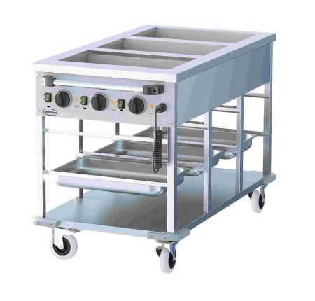Chariot bain-marie inox professionnel avec tagre inferieure 3x gn1/1