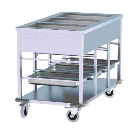 Chariot bain-marie inox professionnel avec tagre inferieure 3x gn1/1