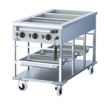 Chariot bain-marie mobile 3 bacs GN 1/1 avec roues freinées - Combisteel - 7178.1160