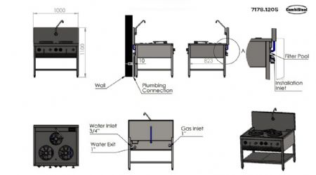 Fourneau wok Gaz 3 feux 43 kW - Combisteel - 7178.1205
