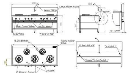 Fourneau wok Gaz 5 feux 69 kW - Combisteel - 7178.1210