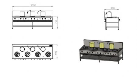 Fourneau wok Gaz 7 feux 95 kW - Combisteel - 7178.1215