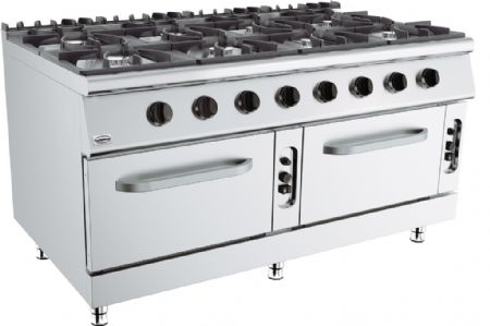 Cuisiniere professionnelle a gaz 8 bruleurs sur fours  gaz 6kW chacun