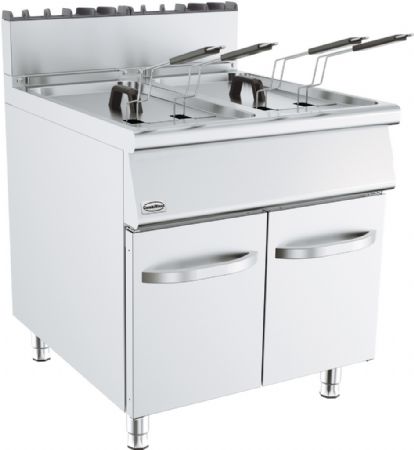 Friteuse professionnelle a gaz double cuve 2x19l sur armoire ferm