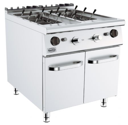 Cuiseur a pates professionnel gaz 2 cuves 24 litres sur armoire ferm - 800x900x900