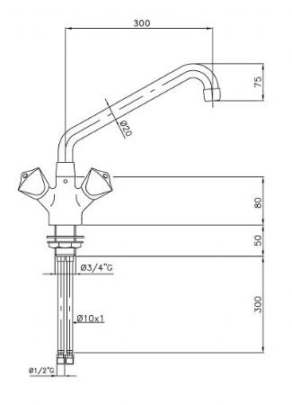 Mlangeur potence professionnel 1 seule arrive d'eau diametre raccordement 20x27mm