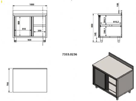 Meuble bas de rangement inox portes coulissantes avec bord relevé 1000x700x850 mm - Combisteel - 7333.0236