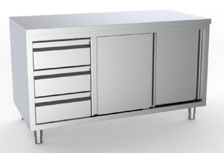 Meuble bas de rangement inox portes coulissantes et tiroirs 1400x700x850 mm - Combisteel - 7333.0248