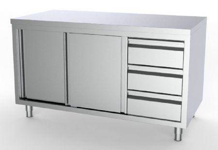 Meuble bas de rangement inox portes coulissantes et tiroirs 1800x700x850 mm - Combisteel - 7333.0260