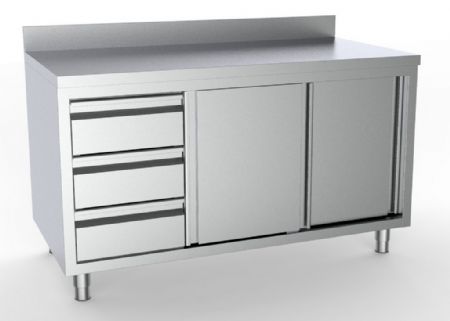 Meuble bas de rangement inox portes coulissantes avec bord relevé 1400x700x850 mm - Combisteel - 7333.0264