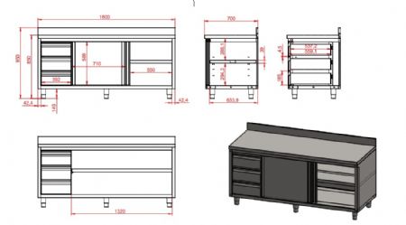 Meuble bas de rangement inox portes coulissantes avec bord relevé 1800x700x850 mm - Combisteel - 7333.0268
