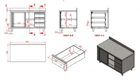 Meuble bas de rangement inox portes coulissantes avec bord relevé 1400x700x850 mm - Combisteel - 7333.0272