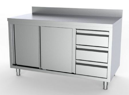 Meuble bas de rangement inox portes coulissantes avec bord relevé 1600x700x850 mm - Combisteel - 7333.0274 Meuble bas de rangement inox portes coulissantes avec bord relevé 1600x700x850 mm - Combisteel - 7333.0274