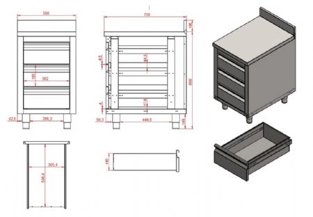 Meuble bas de rangement inox 3 tiroirs avec bord relevé 500x700x850 mm - Combisteel - 7333.0282