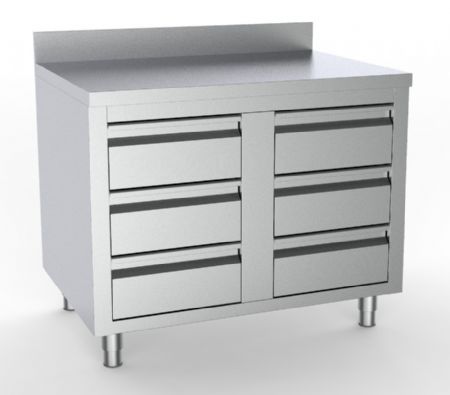 Meuble bas de rangement inox 6 tiroirs avec bord relevé 1000x700x850 mm - Combisteel - 7333.0286