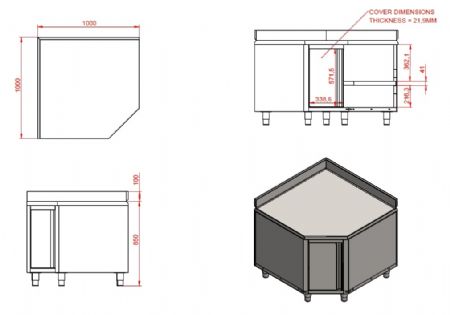 Meuble bas de rangement inox d'angle avec porte avec bord relevé 1000x700x850 mm - Combisteel - 7333.0294