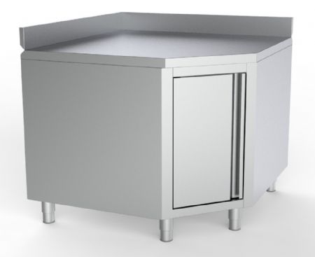 Meuble bas de rangement inox d'angle avec porte avec bord relevé 1000x700x850 mm - Combisteel - 7333.0294