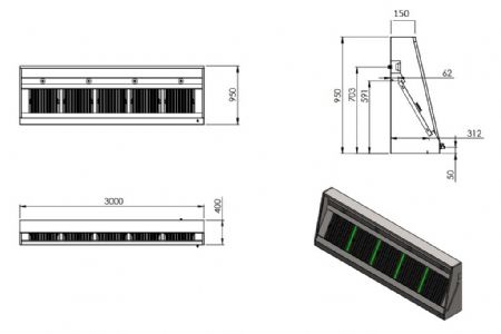 Hotte Murale sans moteur 3000x950x400 mm - Combisteel - 7333.0625