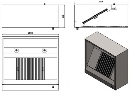 Hotte Murale sans Moteur 2000x950x400 mm - Combisteel - 7333.0645