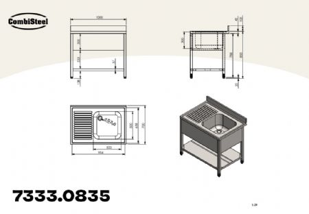 Plonge Inox 1 bac 1200x700x850 mm - Combisteel - 7333.0835