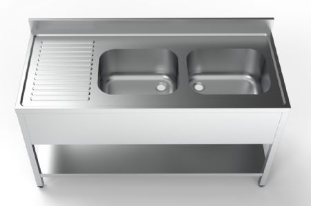 Plonge avec tagre 2 bacs  gauche - 1600x700x850mm