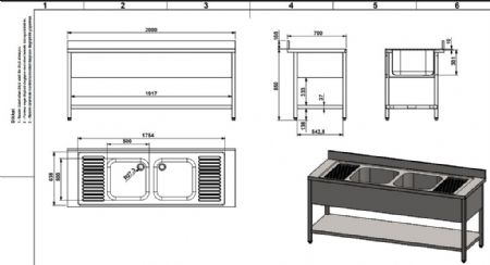 Plonge Inox 2 bacs 2000x700x850 mm - Combisteel - 7333.0870