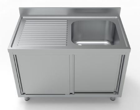 Plonge avec un meuble  portes coulissantes 1 bac  droite - 1200x700x850mm