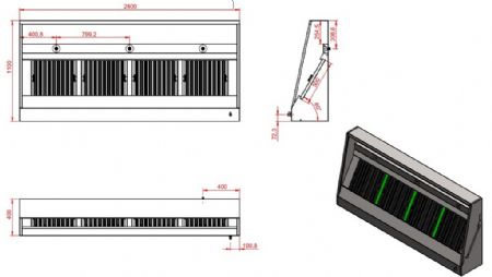 Hotte Murale sans moteur 2400x1100x400 mm - Combisteel - 7333.1150