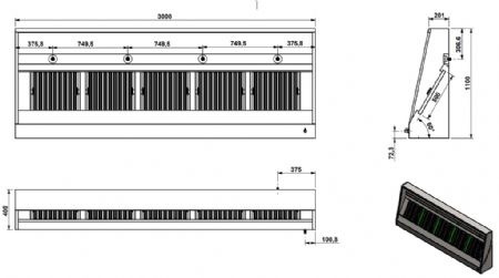 Hotte Murale sans moteur 3000x1100x400 mm - Combisteel - 7333.1155