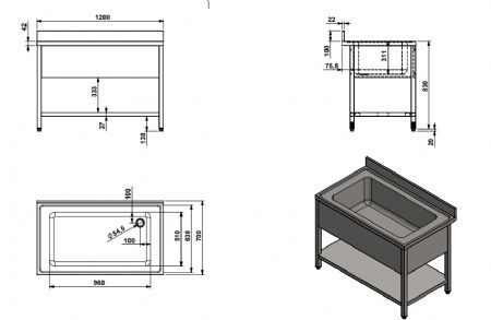 Plonge Inox 1 bac 1200x700x850 mm - Combisteel - 7333.1300